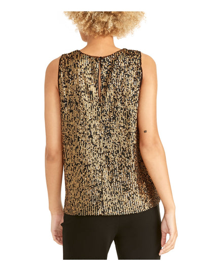 RACHEL ROY Womens Sequined Sleeveless Jewel Neck Party Top