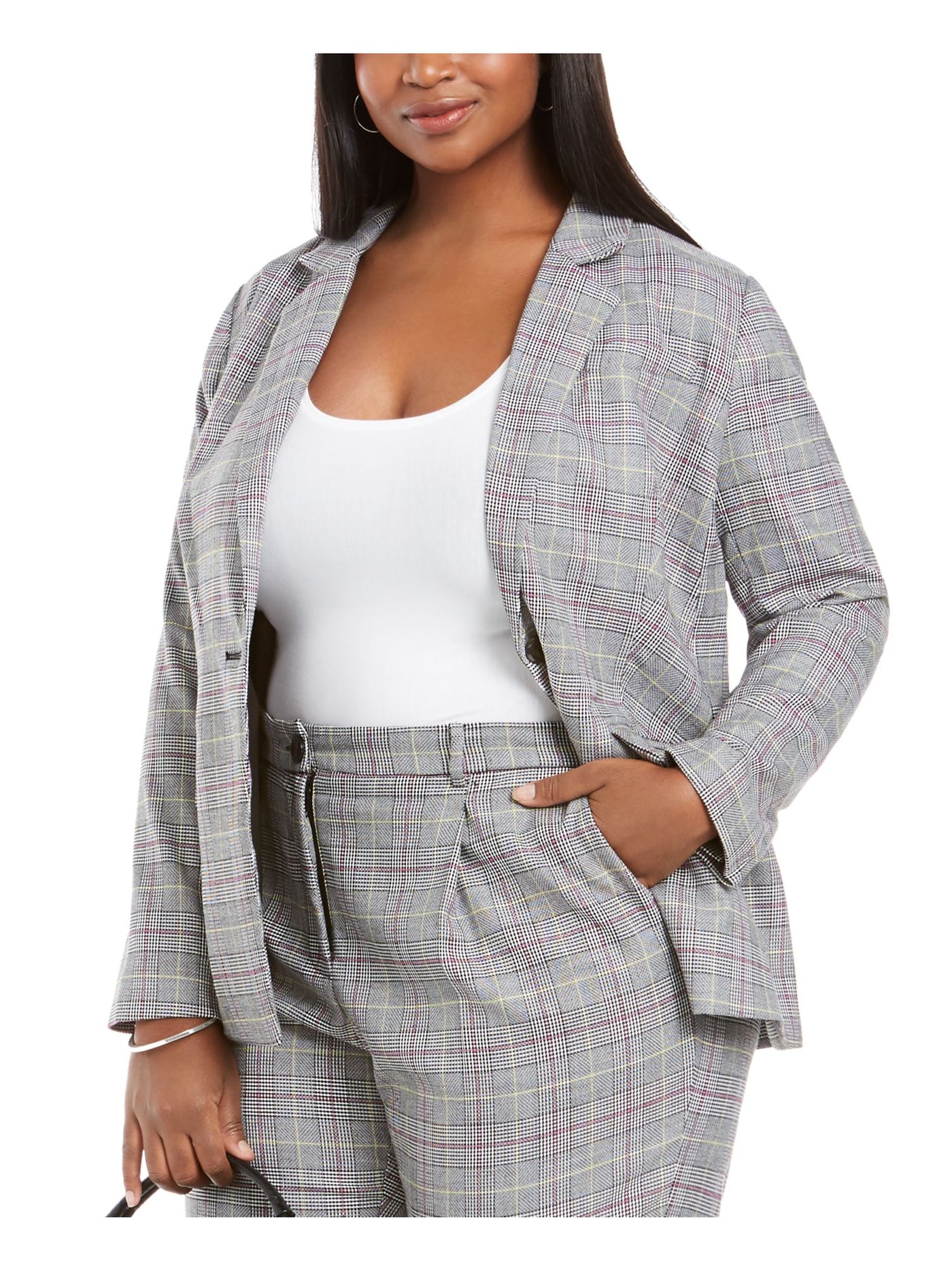 VINCE CAMUTO Womens Gray Printed Wear To Work Suit Jacket Plus 14W