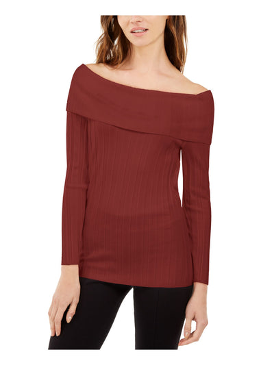 INC Womens Textured Long Sleeve Ribbed Boat Neck Sweater
