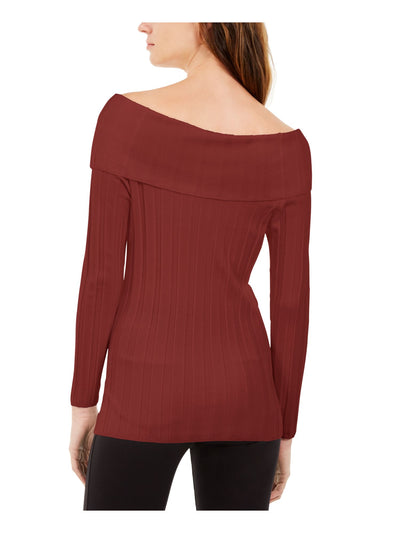 INC Womens Red Textured Pinstripe Long Sleeve Boat Neck Sweater S