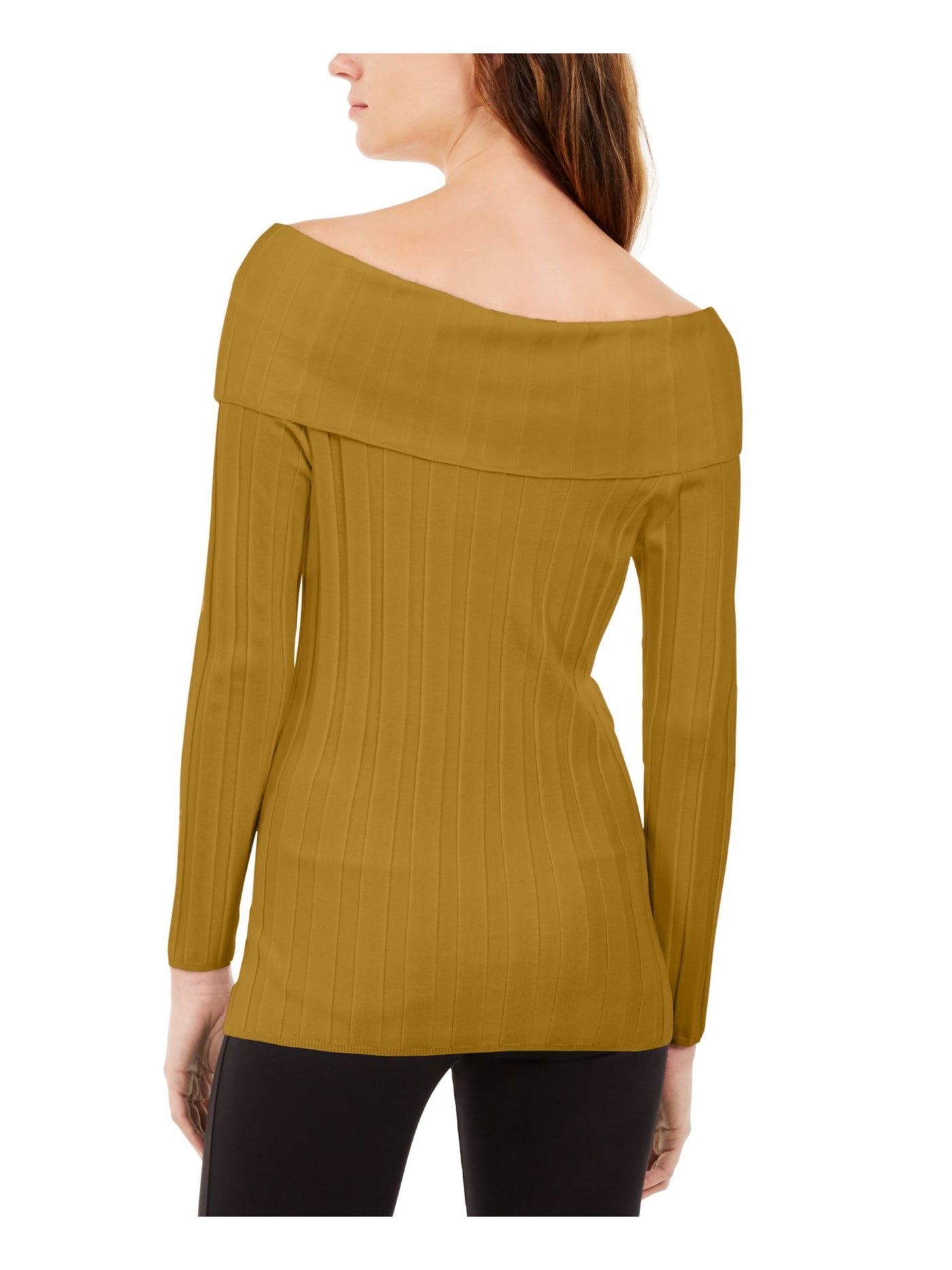 INC Womens Yellow Textured Pinstripe Long Sleeve Boat Neck Sweater XS