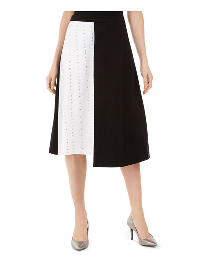 CALVIN KLEIN Womens Black Color Block Midi Wear To Work A-Line Skirt 6