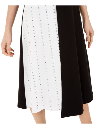 CALVIN KLEIN Womens Black Color Block Midi Wear To Work A-Line Skirt 6