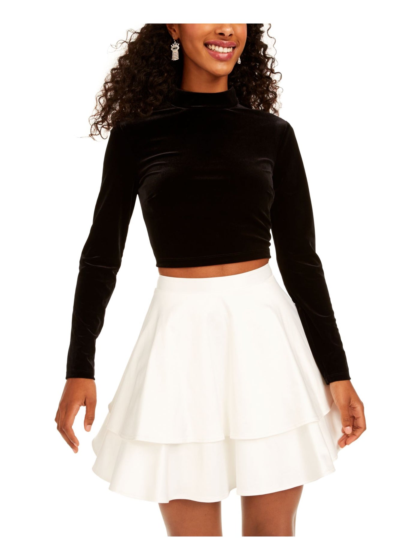 CITY TRIANGLES Womens White Ruffled Long Sleeve Mock Mini A-Line Dress 1