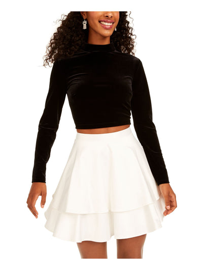 CITY TRIANGLES Womens White Ruffled Long Sleeve Mock Mini A-Line Dress 1