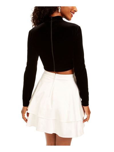 CITY TRIANGLES Womens Ruffled Long Sleeve Velvet Mock Mini A-Line Dress