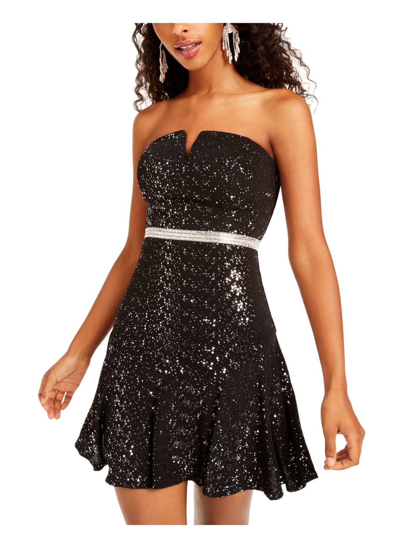 CITY STUDIO Womens Black Sleeveless Strapless Short Cocktail Fit + Flare Dress 11