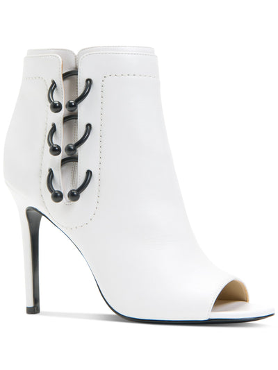 KATY PERRY Womens White Ring Accents Padded The Unity Peep Toe Stiletto Zip-Up Leather Booties 7 M