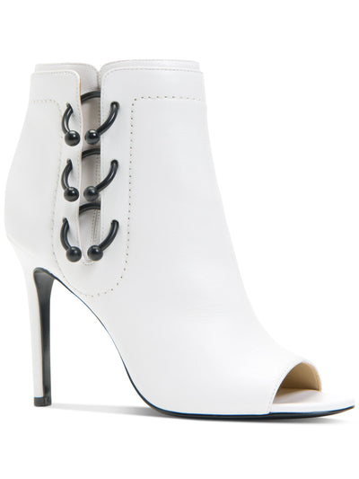 KATY PERRY Womens White V-Notch Cutout Ring Hardware Unity Too Round Toe Stiletto Zip-Up Leather Shootie 7.5 M