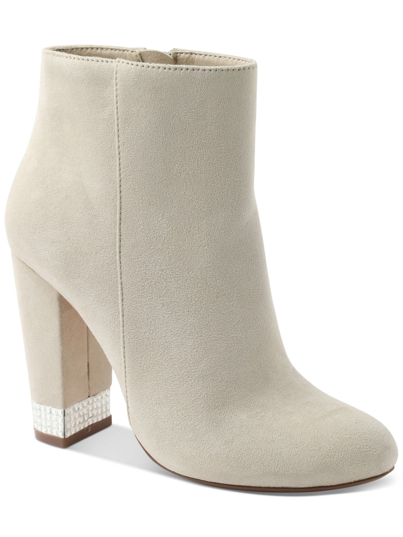 XOXO Womens Beige Comfort Rhinestone Yardria Round Toe Block Heel Zip-Up Boots Shoes 7.5