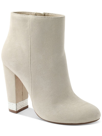 XOXO Womens Beige Comfort Rhinestone Yardria Round Toe Block Heel Zip-Up Boots Shoes 10 M