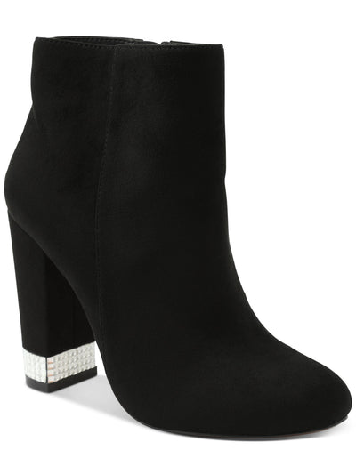 XOXO Womens Black Rhinestone Heel Comfort Yardria Round Toe Block Heel Zip-Up Boots Shoes 7.5