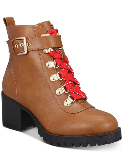 MATERIAL GIRL Womens Brown D-Ring Hardware 0.5" Platform Buckle Accent Cushioned Hillari Round Toe Block Heel Zip-Up Booties 10 M