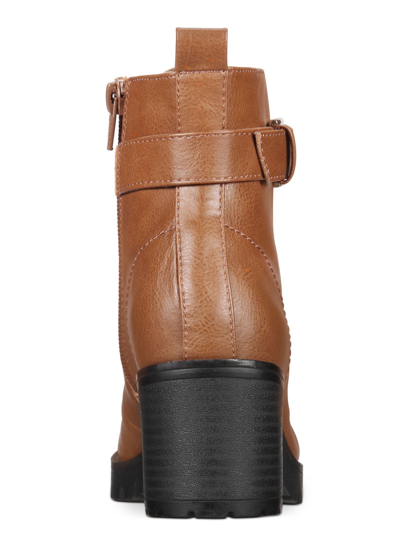 MATERIAL GIRL Womens Brown D-Ring Hardware 0.5" Platform Buckle Accent Cushioned Hillari Round Toe Block Heel Zip-Up Booties 10 M