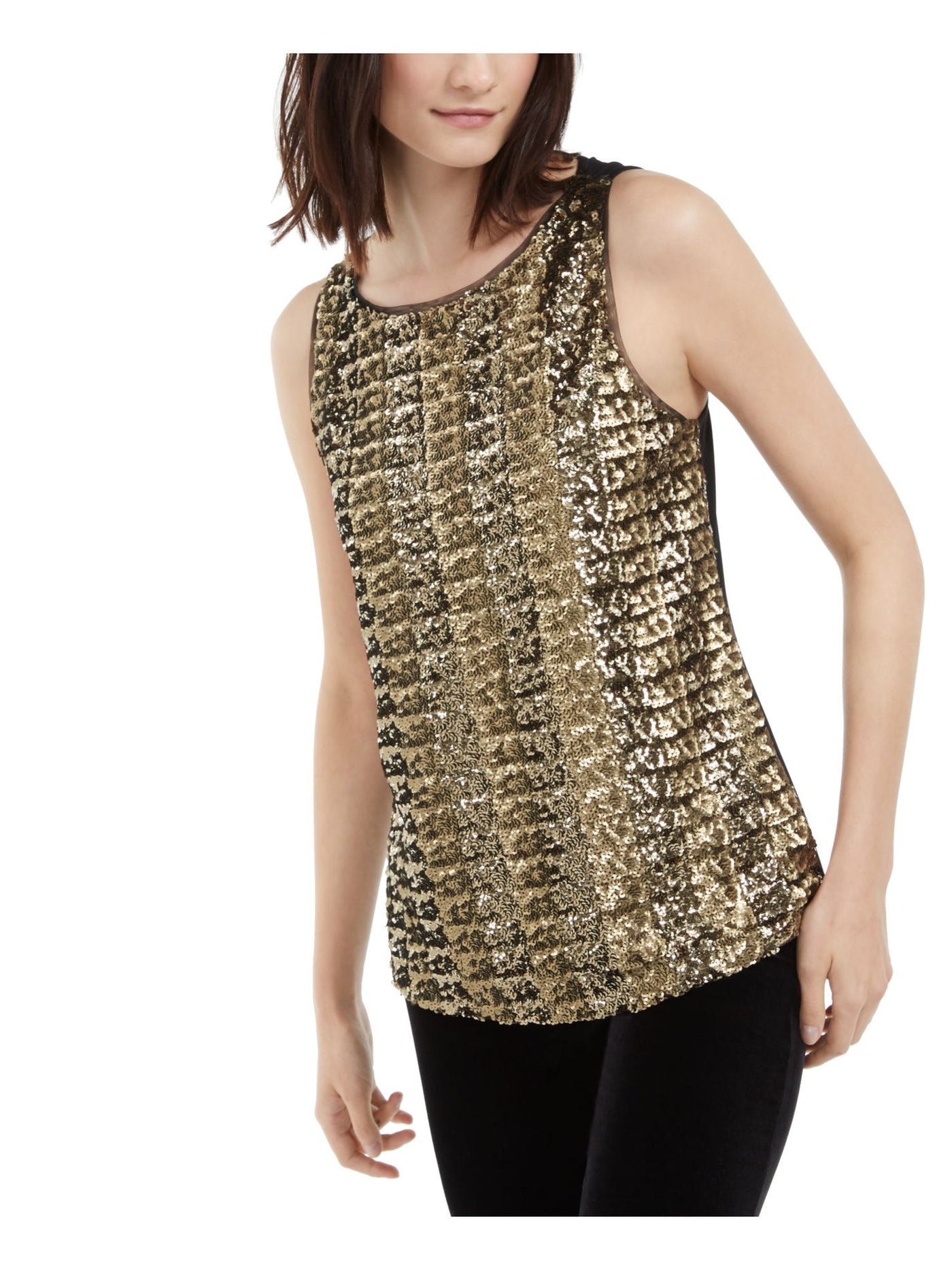 INC Womens Gold Sequined Sleeveless Keyhole Party Tank Top S