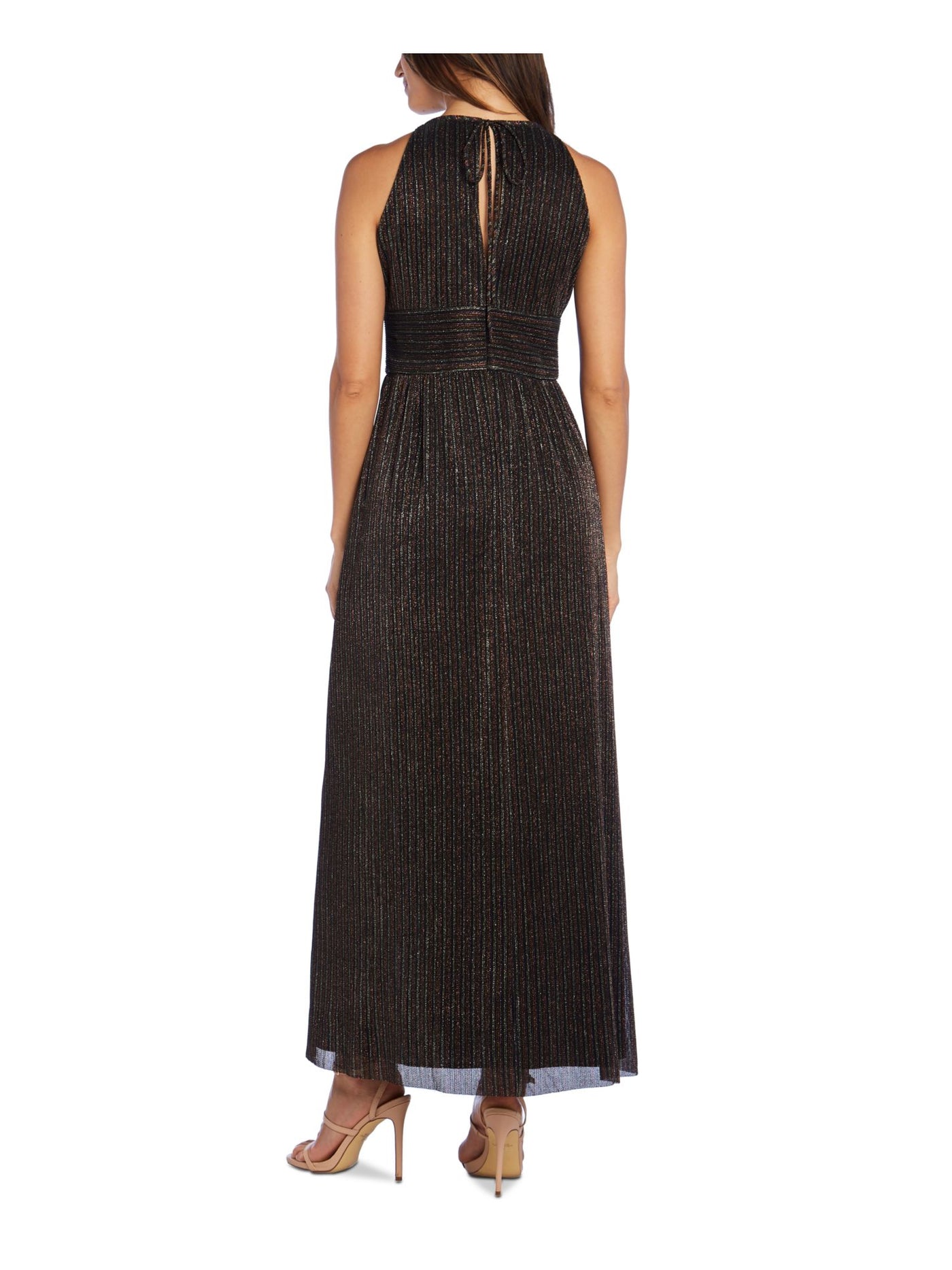R&M RICHARDS Womens Black Glitter Pleated Gown Color Block Sleeveless Keyhole Maxi Evening Empire Waist Dress 8