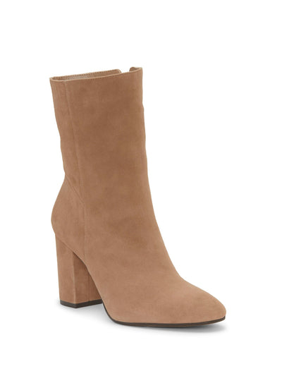 JESSICA SIMPSON Womens Beige Cushioned Kaelin Round Toe Block Heel Zip-Up Leather Booties 8.5 M