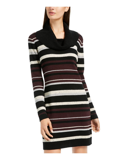 BCX DRESS Womens Black Striped Long Sleeve Mock Neck Above The Knee Sheath Dress M