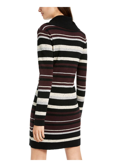 BCX DRESS Womens Black Striped Long Sleeve Mock Neck Above The Knee Sheath Dress M