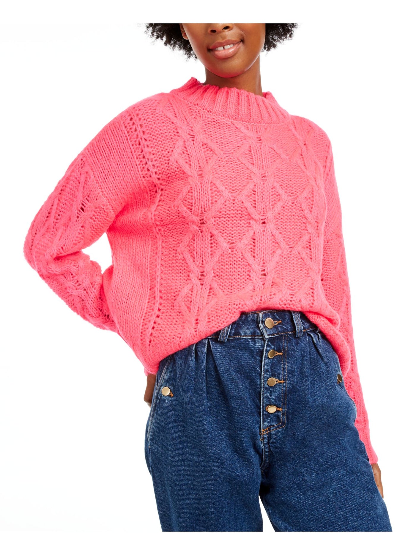 HOOKED UP Womens Pink Long Sleeve Turtle Neck Sweater L