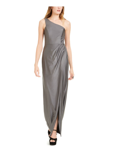 CITY STUDIO Womens Gray Zippered Sleeveless Asymmetrical Neckline Maxi Evening Sheath Dress 3