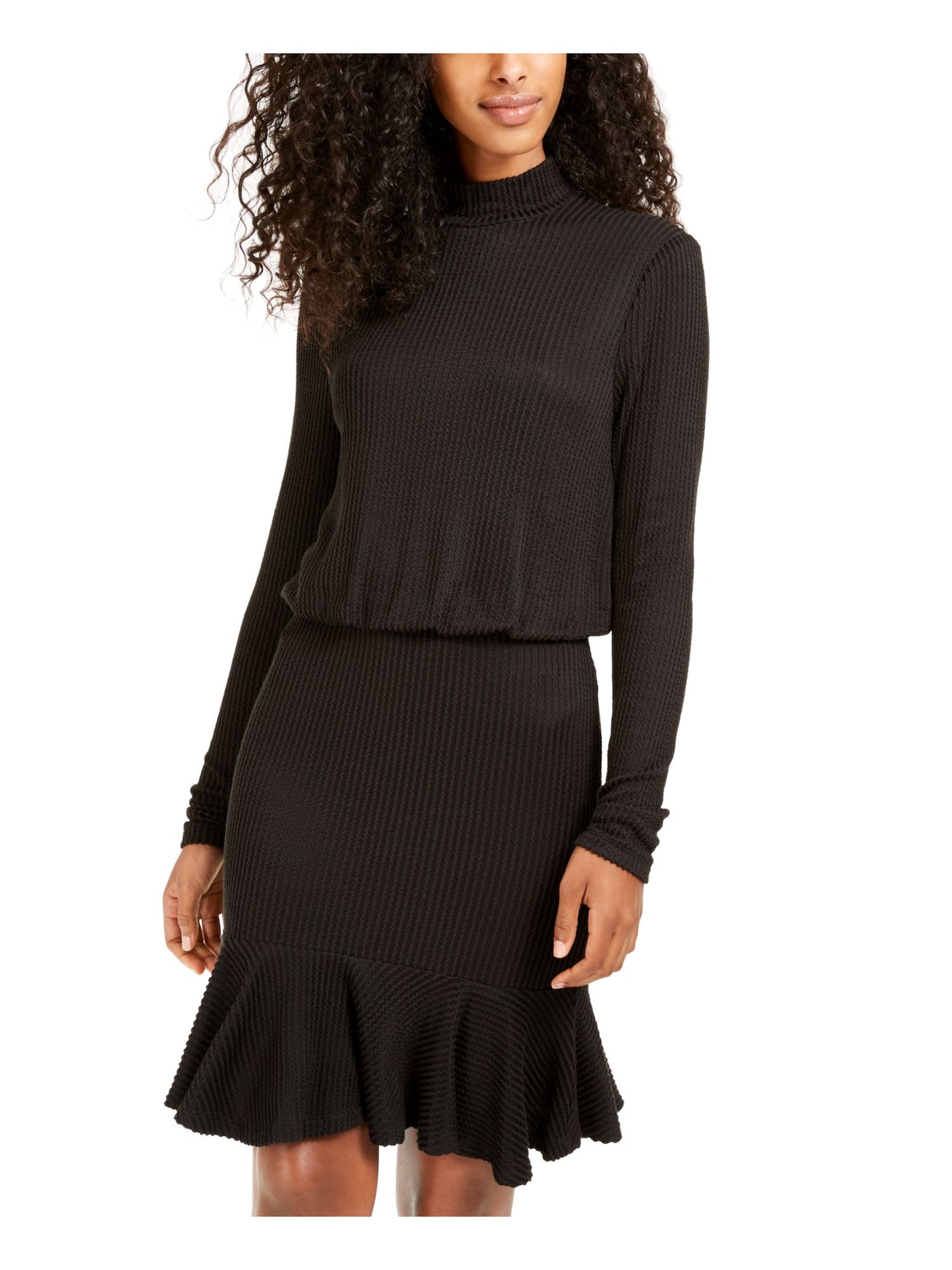 CITY STUDIO Womens Black Long Sleeve Mock Above The Knee Blouson Dress XS