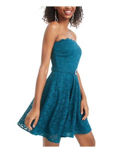 CITY STUDIO Womens Teal Belted Sleeveless Strapless Short Party Fit + Flare Dress Juniors 5