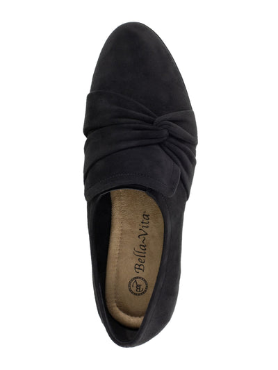 BELLA VITA Womens Black Twisted Detail Padded Comfort Billie Ii Almond Toe Block Heel Slip On Loafers Shoes W