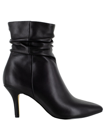 BELLA VITA Womens Black Ruched Padded Danielle Pointed Toe Stiletto Zip-Up Leather Booties 8 M