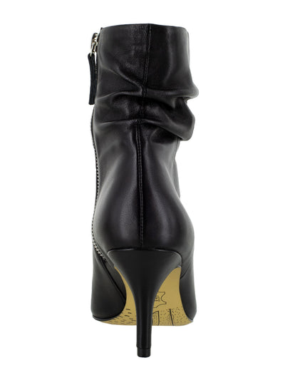 BELLA VITA Womens Black Ruched Padded Danielle Pointed Toe Stiletto Zip-Up Leather Booties 8 M