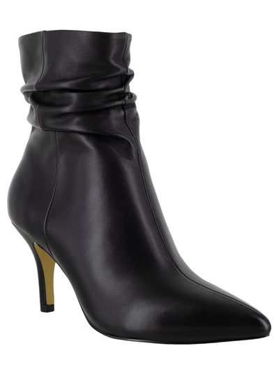 BELLA VITA Womens Black Ruched Padded Danielle Pointed Toe Stiletto Zip-Up Leather Booties 8 M