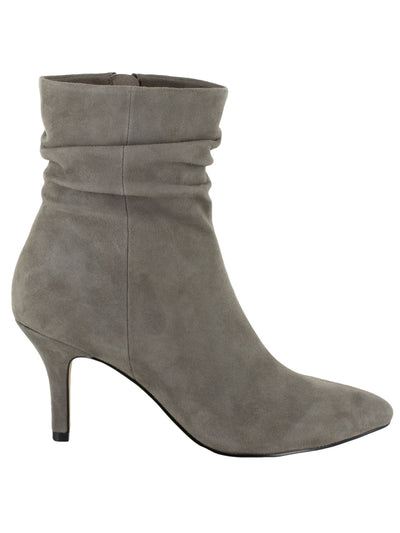 BELLA VITA Womens Gray Ruched Cushioned Danielle Pointed Toe Stiletto Zip-Up Leather Booties 9 WW