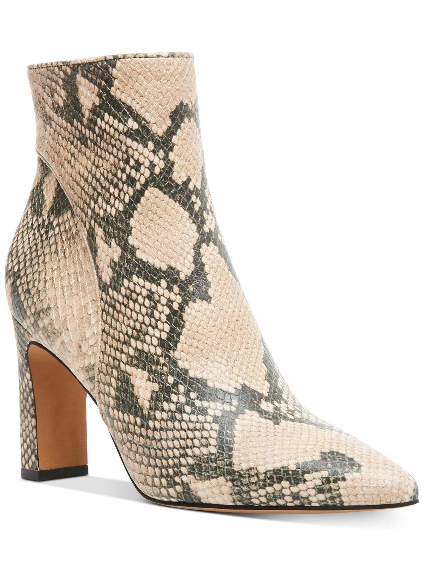 STEVEN Womens Beige Snake Print Jenn Pointed Toe Sculpted Heel Zip-Up Leather Booties 6.5 M