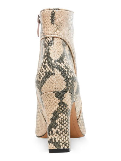 STEVEN Womens Beige Snake Print Jenn Pointed Toe Sculpted Heel Zip-Up Leather Booties 6.5 M