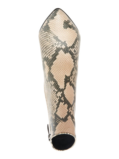 STEVEN Womens Beige Snake Print Jenn Pointed Toe Sculpted Heel Zip-Up Leather Booties 6.5 M