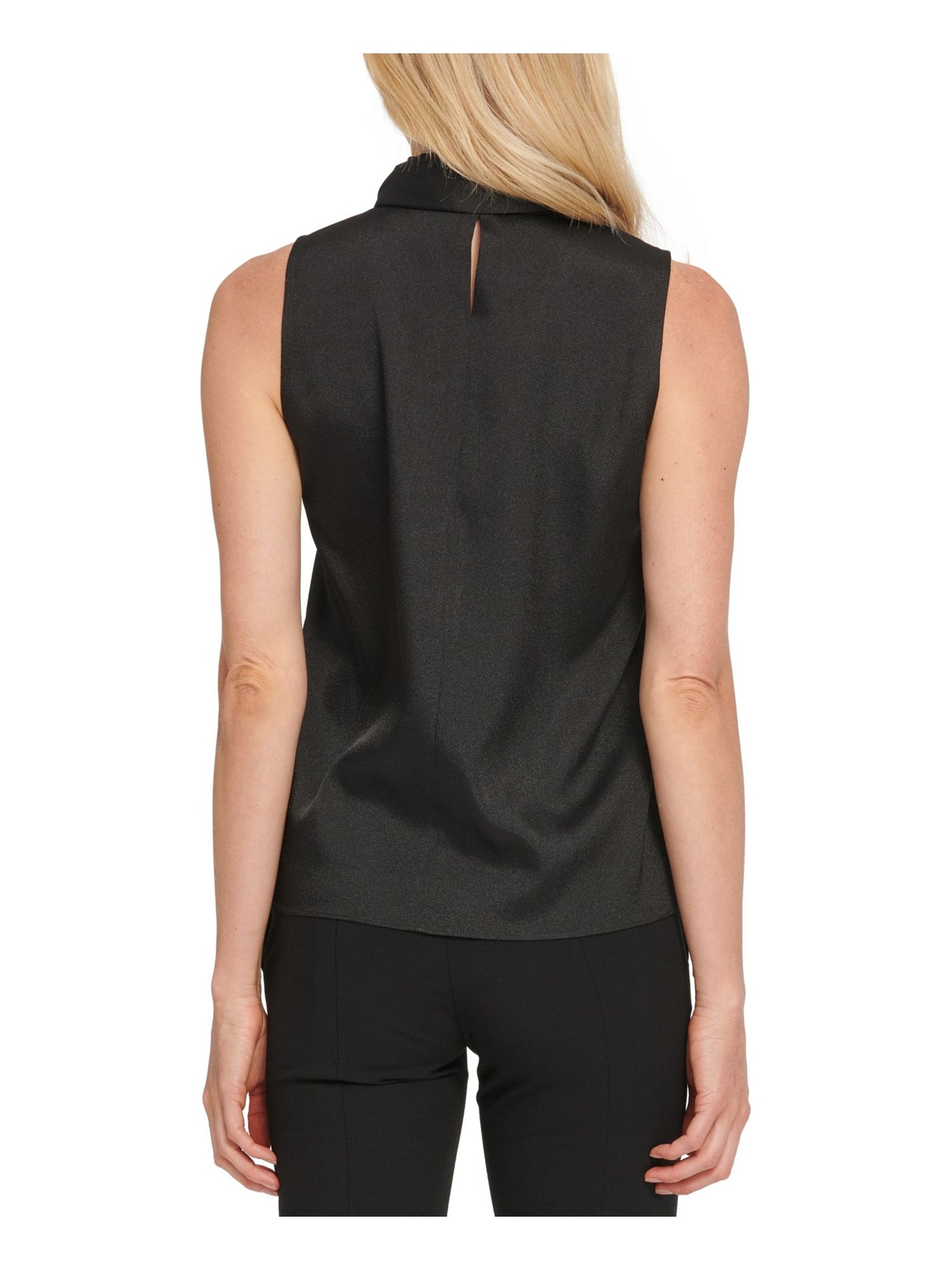 DKNY Womens Black Sleeveless Tie Neck Top L