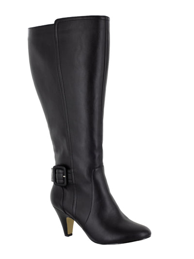 BELLA-VITA Womens Black Covered Buckle Accent Padded Wide Calf Troy Ii Almond Toe Sculpted Heel Zip-Up Heeled Boots 8.5 WW