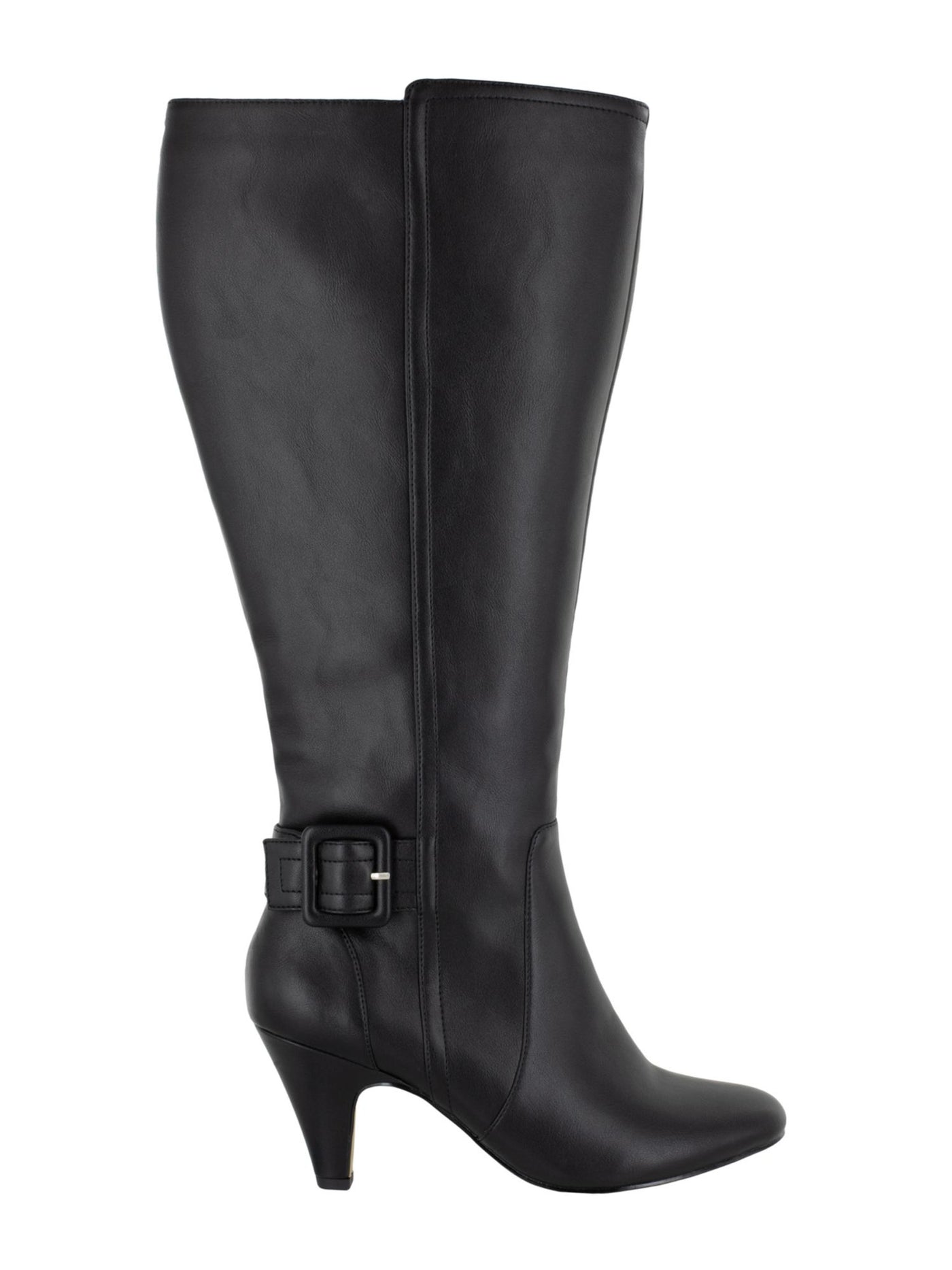 BELLA-VITA Womens Black Covered Buckle Accent Padded Wide Calf Troy Ii Almond Toe Sculpted Heel Zip-Up Heeled Boots 8.5 WW