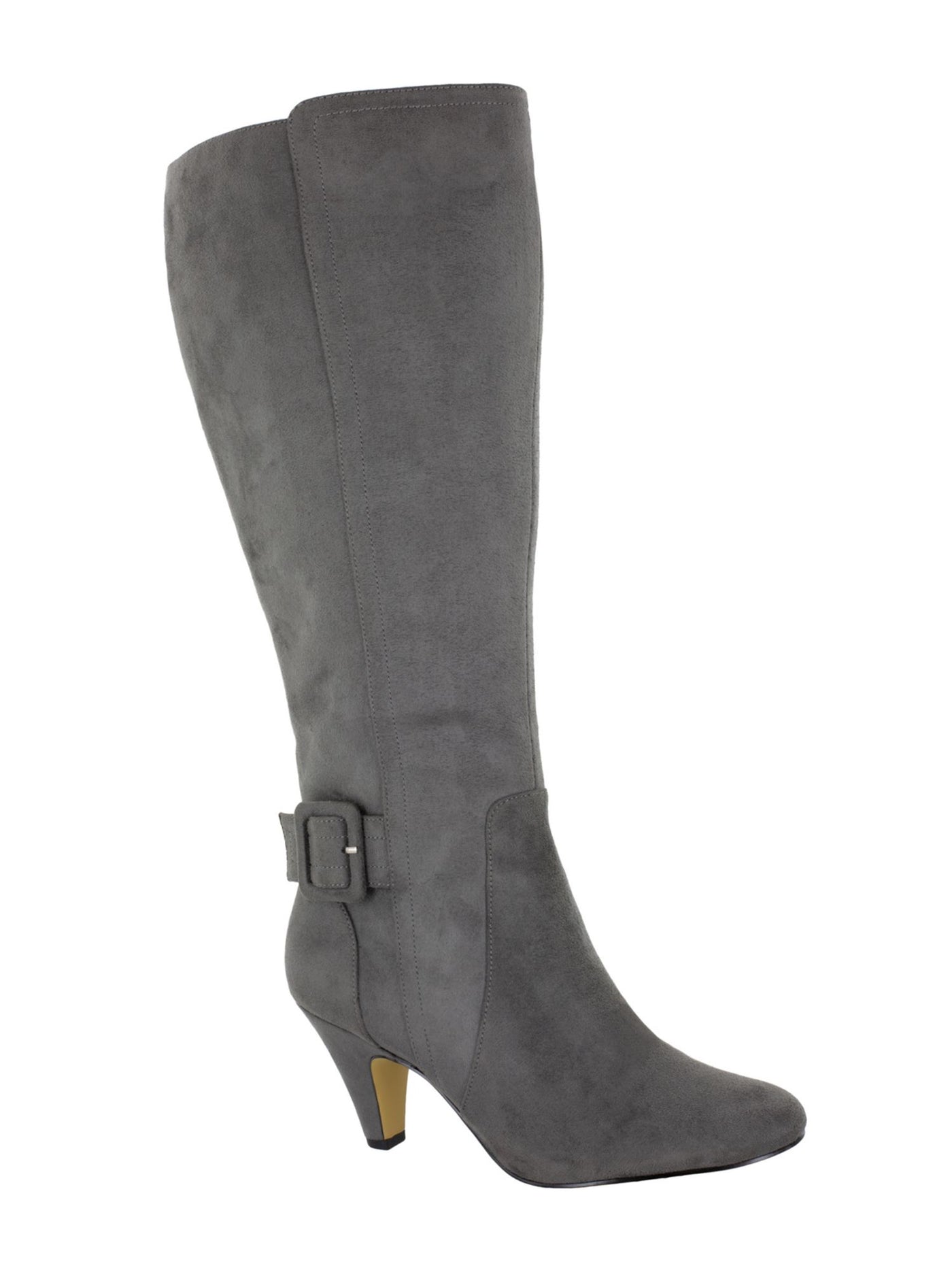 BELLA VITA Womens Gray Covered Buckle Accent Wide Calf Comfort Troy Ii Almond Toe Sculpted Heel Zip-Up Heeled Boots 9 M WC