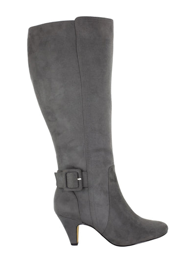 BELLA VITA Womens Gray Covered Buckle Accent Wide Calf Comfort Troy Ii Almond Toe Sculpted Heel Zip-Up Heeled Boots 9 M WC