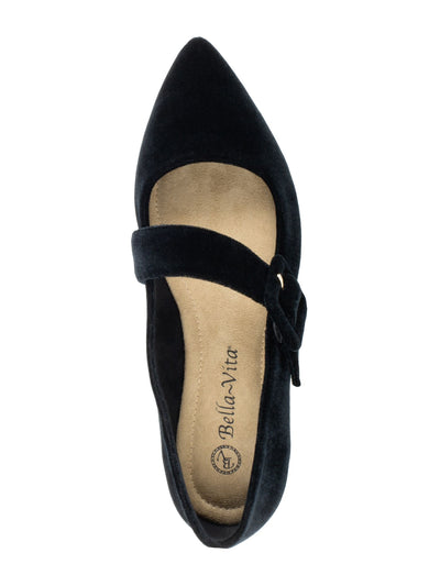 BELLA VITA Womens Black Mary Jane Padded Virginia Ii Pointed Toe Buckle Flats Shoes 7.5 W