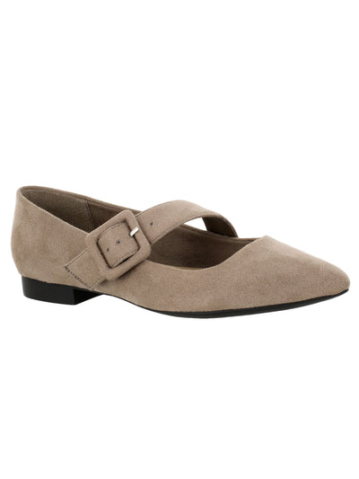 BELLA VITA Womens Beige Mary Jane Padded Asymmetrical Virginia Pointed Toe Block Heel Buckle Flats Shoes 6.5 WW