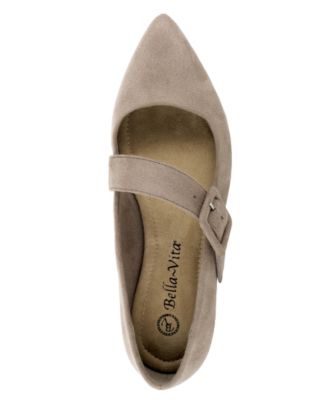 BELLA VITA Womens Beige Mary Jane Padded Asymmetrical Virginia Pointed Toe Block Heel Buckle Flats Shoes 6.5 WW