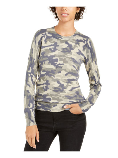 PLANET GOLD Womens Green Camouflage Long Sleeve Crew Neck Sweater M