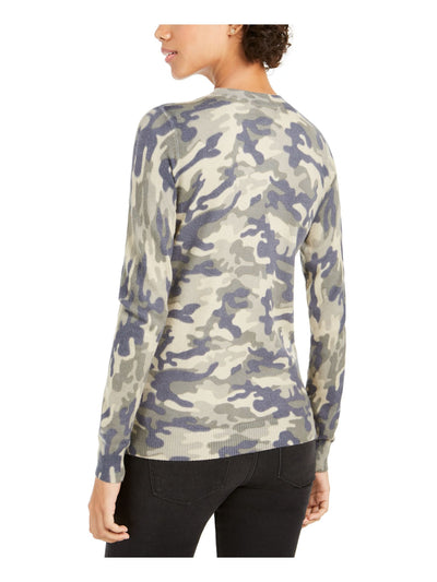 PLANET GOLD Womens Green Camouflage Long Sleeve Crew Neck Sweater L