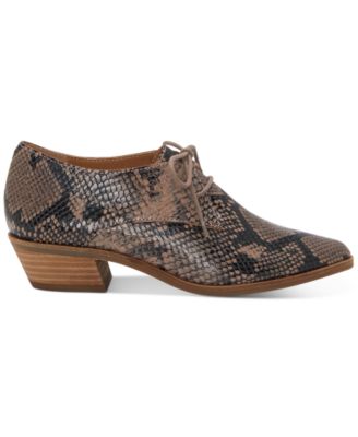 LUCKY BRAND Womens Brown Snake Menswear-Inspired Derby Cushioned Erreka Almond Toe Block Heel Lace-Up Leather Flats Shoes M