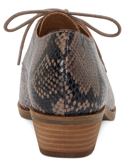 LUCKY BRAND Womens Brown Snake Menswear-Inspired Derby Cushioned Erreka Almond Toe Block Heel Lace-Up Leather Flats Shoes 12 M