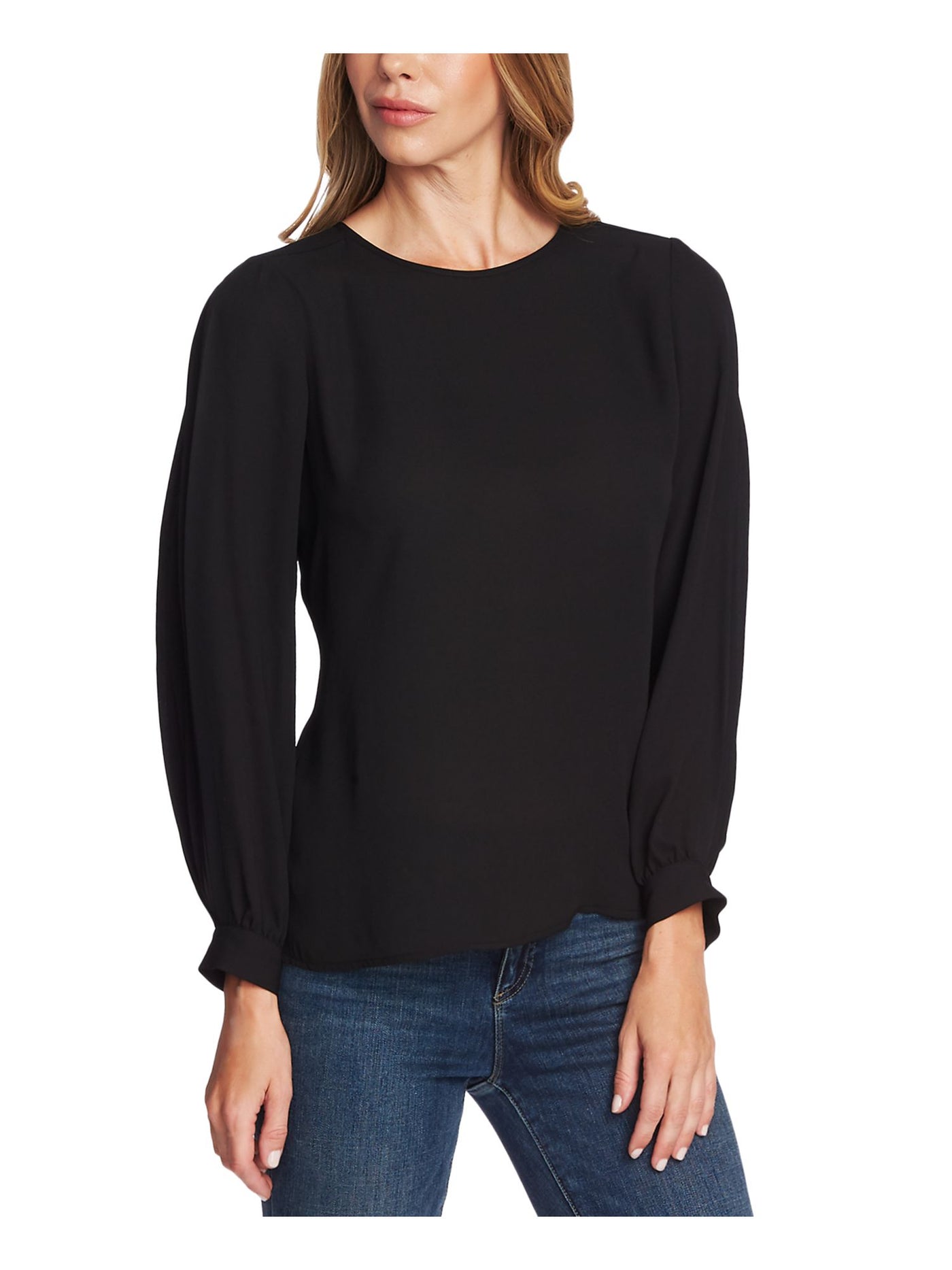 VINCE CAMUTO Womens Black Long Sleeve Jewel Neck Blouse S