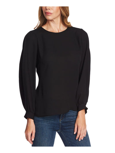 VINCE CAMUTO Womens Black Long Sleeve Jewel Neck Blouse S