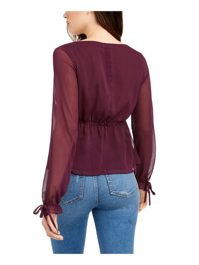 Q+A Los Angeles Womens Purple Long Sleeve V Neck Baby Doll Top Size: XS